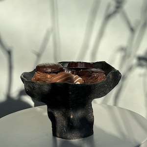 Wabi sabi black ikebana flower vase plate house warming gift home table decor handmade
