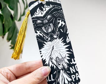 Marcapáginas "No pasarás", diseño de mago y demonio de fuego, inspirado en la película, borla de doble cara.