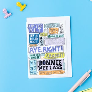 Grappige wenskaart Schotse gezegden, cadeau burgerschap, Things Scots Say, kaart Schotland gezegden, Engelse woorden, zinnen verhuizen naar Schotland