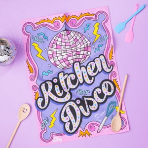 Kitchen Disco Tea Towel, Get your glitter ball and your whisk microphone for your kitchen party