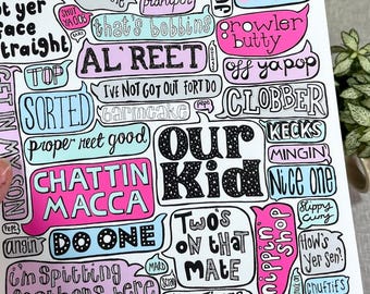 Póster con frases divertidas de Manchester, arte mural tipográfico del norte de Inglaterra, regalo de arte con texto dibujado a mano, impresión giclée con cita de la ciudad del Reino Unido