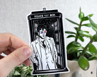 Pegatina de vinilo del Doctor. Arte inspirado en la televisión del futuro y los viajes en el tiempo.
