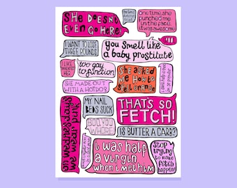 Mean teen movie inspired Funny Birthday Card. The perfect greetings card for your BFF. Movie lover, typography card