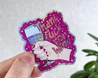 Pegatina brillante "Gracias a Dios por el vino". Regalo para amantes del vino.