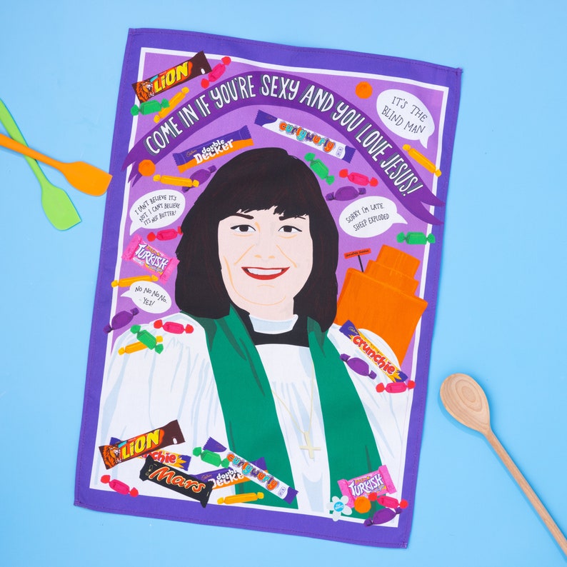 Funny Tea Towel – Vicar of Dibley Gift, British TV Comedy, Geraldine Granger, 90s Nostalgia Gift, Quirky Kitchen Decor image 3