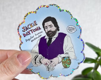 Pegatina de vinilo brillante de vampiro con purpurina de Jackie Daytona, camarera humana WWDITS