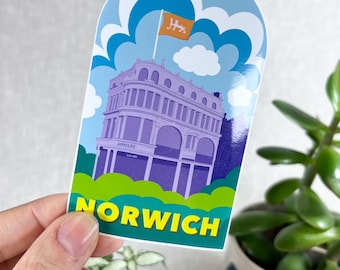 Pegatina de vinilo de Norwich. Paisaje, tienda Jerrolds. Amantes de Norfolk, pegatina de viaje.