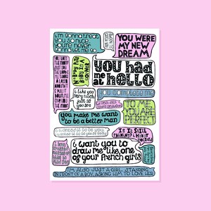 Tarjeta de felicitación tamaño A6 con romance cinematográfico, citas de películas, dichos de amor, me conquistaste con un saludo