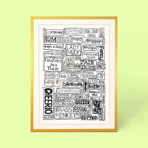 ブリティッシュイズムのポスター、イギリスのことわざ、英語の方言の引用、市民権の贈り物、休日の思い出