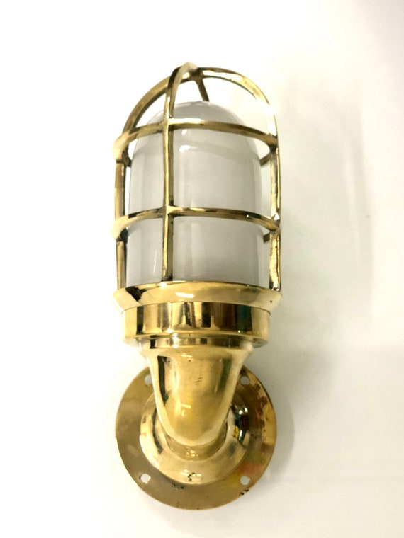 Nautical Marine New Solid Brass Wall Swan Passageway Bulkhead Ship Light,  White Globe Glass 