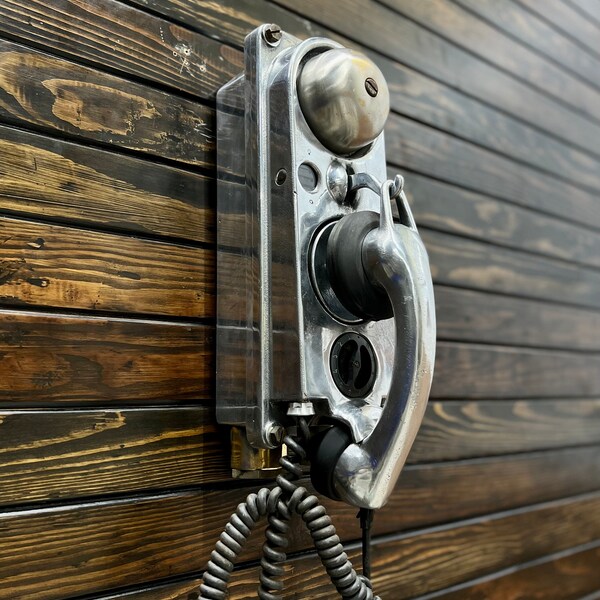 Vintage Theme Original Aluminum Metal Reclaimed Old Antique Ship Nautical Wall Mount Telephone