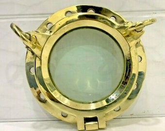 New Replica Vintage Nautical Marine Ship Brass Porthole/Window Large Two Dog 1 Piece