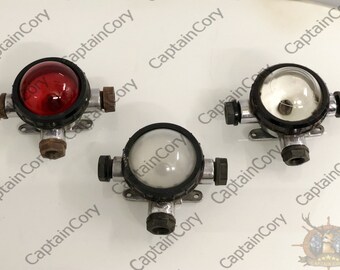 Reclaimed Old Vintage Solid Aluminum Nautical Antique Red, White & Transparent Glass Deck Light Lot of 3