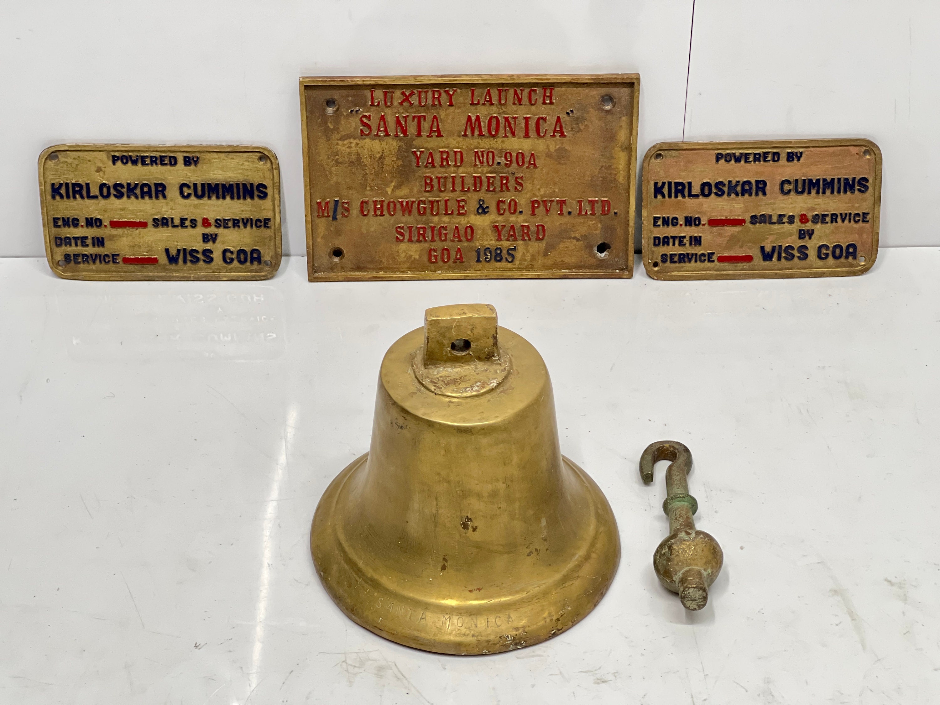 SANTA MONICA Industrial Marine Original Antique Brass Ship Cargo Old Bell 
