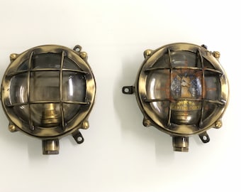 New Marine Nautical Small Round Cast Solid Brass Ceiling light Antique Polish lot Of 2