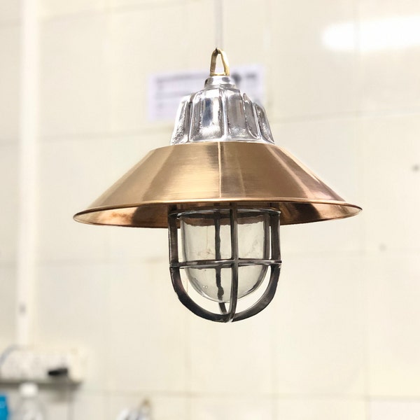 Marine Industrial Antique Solid Aluminum Cargo Ceiling Hanging/Pendant Light With copper shade