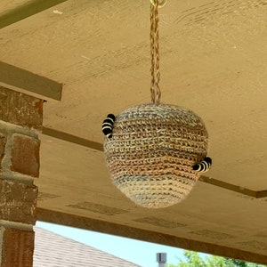 Mock hornet nest, crochet hornet nest, mock wasp nest, crocheted wasp nest, garden decor, outdoor decor, crocheted decor, hornet deterrent