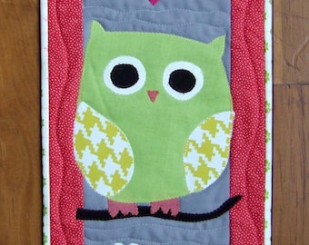 Skinnies: Owl Love U 4Ever, digital pattern 9 X 24" wallhanging, pieced and appliqued. Beginner, Valentine Day