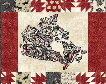 Pannello modello trapunta Canada Proud di Northcott Fabrics, due versioni del modello 42 X 48 pollici di prodotto finito