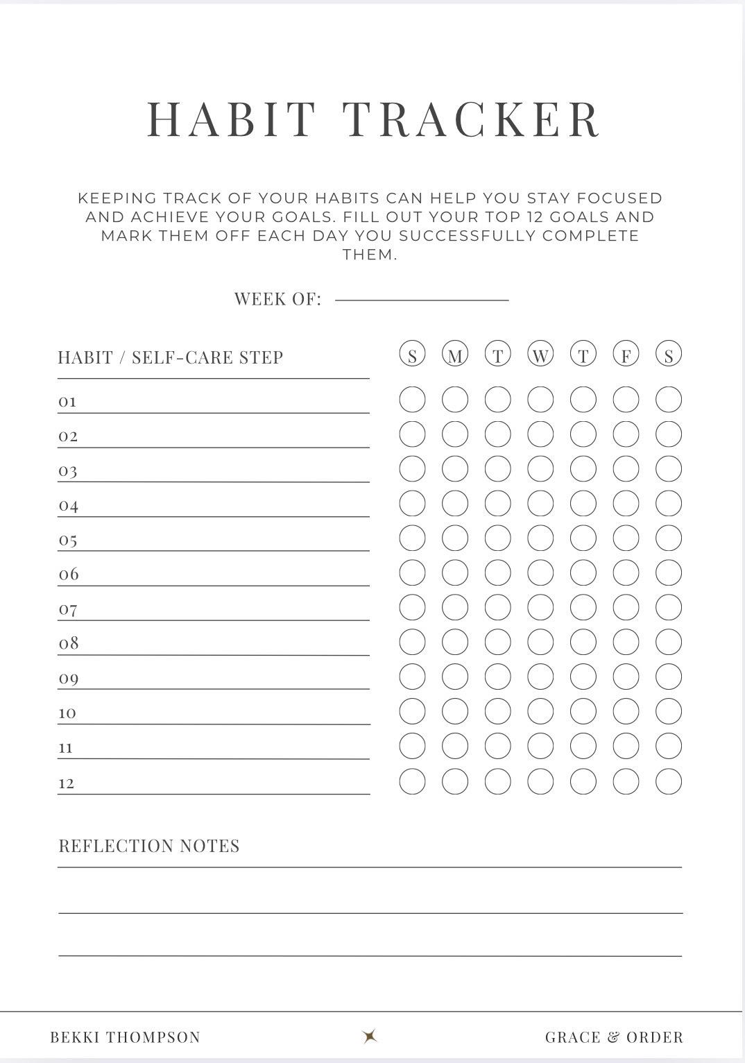 Weekly Habit Tracker Printable | Goal Setting, Self-care, Productivity ...