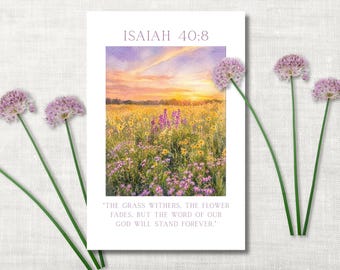 Isaiah 40:8 Wildflower Field Watercolor Print | Christian Bible Verse Wall Decor (Digital Download)