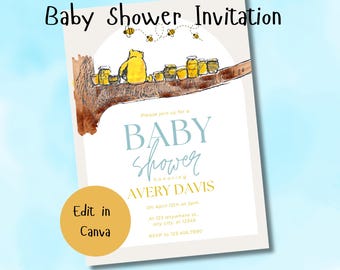 Winnie the Pooh Baby Shower Invitation, Storybook Honey Bee Invite (Digital Download)