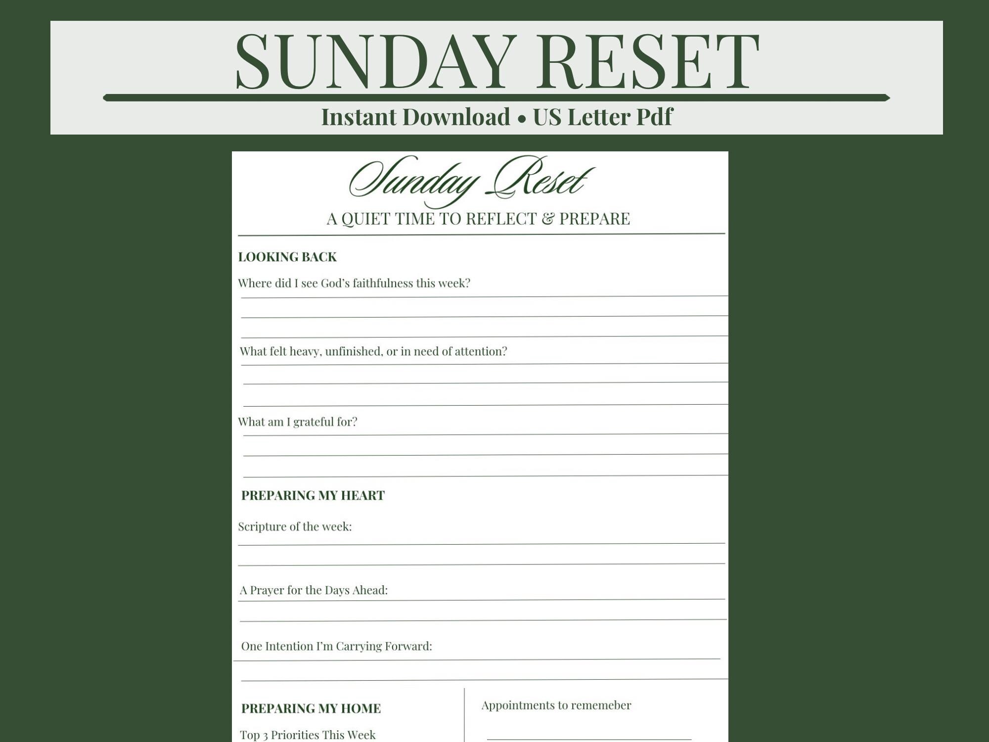 Sunday Reset Checklist Printable Weekly Routine Planner - Etsy Australia