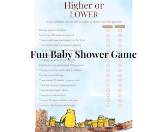 Winnie the Pooh Baby Shower Game, Higher or Lower Activity (Instant Download)