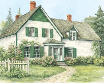 Anne of Green Gables House Print, Vintage Watercolor Cottage Decor (Digital Download)