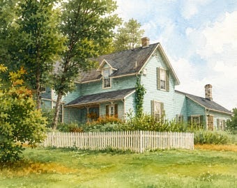 Cozy Country Cottage Wall Art, Rustic Fall Landscape Painting, Vintage Home Decor Printable, Avonlea