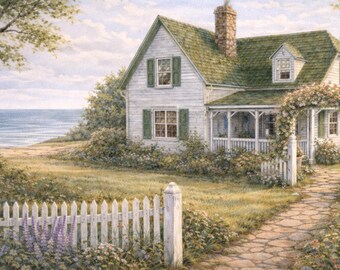 Anne\'s House of Dreams Print | Cottagecore Coastal Watercolor Art (Digital Download)