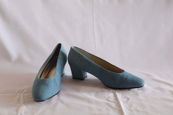 denim block heels