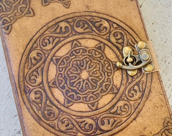 Mandala Leather Journal - Celtic Knot, Endless Knot Vintage Style recycled Paper - Book of shadows