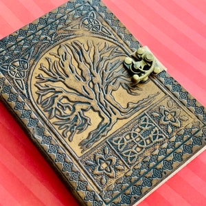 Tree Of Life Leather Journals And Notebooks, Book Of Shadow, Blank Grimoire Spell Book, Handmade Cotton Paper, Full Grain Leather Gift