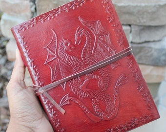 Leather Journal, Dragons Writing Journals, Rustic Travel Journal, Red Leather NoteBook, Gifts for Women, Unique Travel Gifts