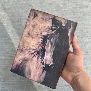 Vintage Horse Cover Diario di viaggio - Libro rustico animale, Carta fatta a mano / riciclata - Bordi bruciati dal fuoco