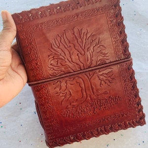Tree Of Life Leather Journals And Notebooks, Book Of Shadow, Blank Grimoire Spell Book, Handmade Cotton Paper, Full Grain Leather Gift