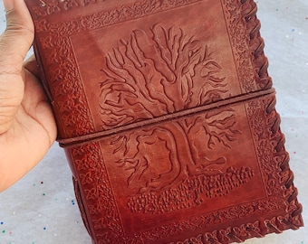 Tree Of Life Leather Journals And Notebooks, Book Of Shadow, Blank Grimoire Spell Book, Handmade Cotton Paper, Full Grain Leather Gift
