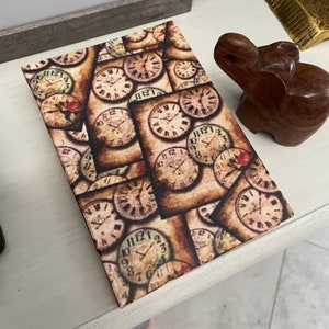Hard Cover Journal, Vintage clocks Print, recycled Cotton Paper, Cabin Guestbook, Recipe book, Gratitude journal, Memory Book, Self Care
