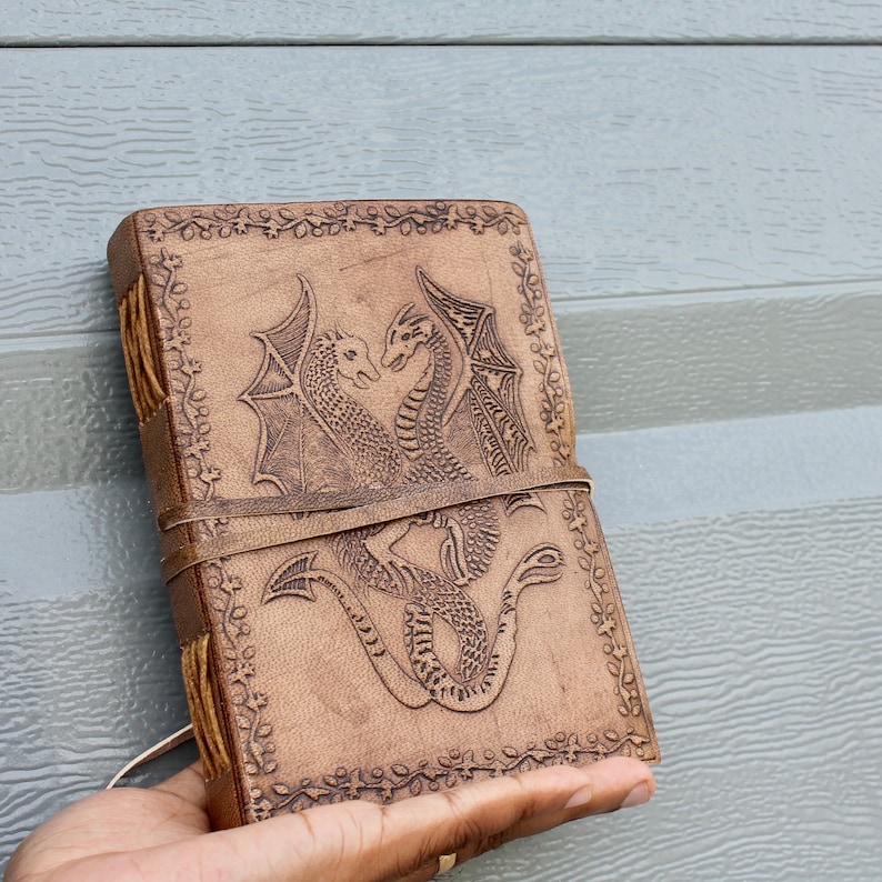 Handmade Leather Bound Journals Embossed Dragons Antique Etsy