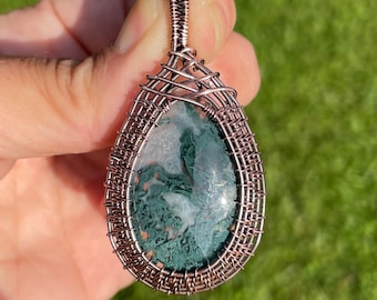 MOSS AGATE- Wire Wrapped Pendant and Necklace