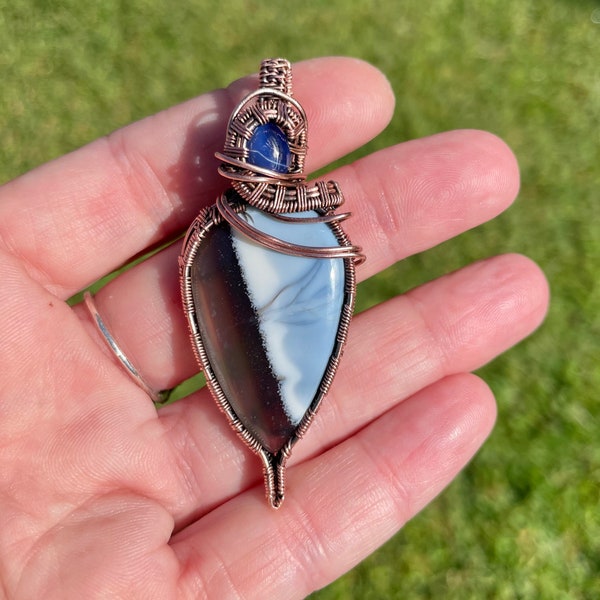 BLUE OPAL and Lindy Star wire wrapped pendant and necklace