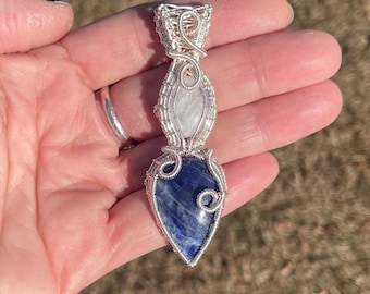 SODALITE and MOONSTONE Wire Wrapped Pendant and Necklace