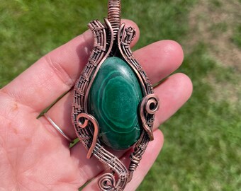 MALACHITE stone -Wire Wrapped Pendant with necklace