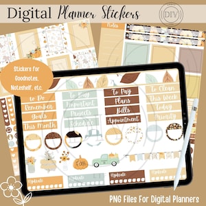 Digital Planner Stickers | Fall Stickers | Goodnotes Stickers | PNG Stickers | Monthly Planner Stickers