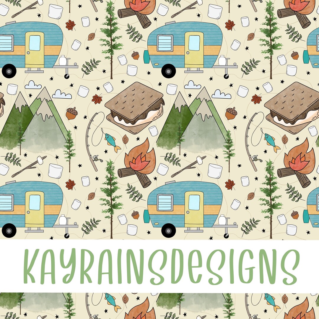 Camping Seamless File, Seamless Pattern for Fabric Sublimation ...