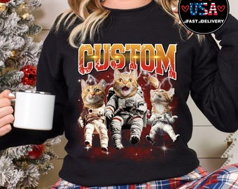 T-shirt personnalisé pour animal de compagnie avec photo et nom de l'animal | T-shirt personnalisé avec portrait d'animal de compagnie | T-shirt graphique personnalisé chien chat | Chemise de Noël | Chemise bouledogue