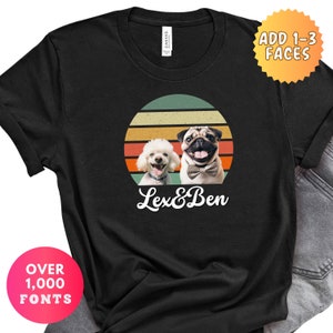 Chemise pour animaux de compagnie personnalisée - AJOUTER 1 à 3 visages, chemise photo pour animaux de compagnie, t-shirt personnalisé pour animaux de compagnie, chemise pour chien personnalisée, chemise pour chat rétro, chemise pour animaux de compagnie style rétro