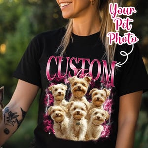 Custom Pet T Shirt with Pet Photo and Name | Personalized Pet Portrait Shirt | Custom Dog Cat Graphic Tee | Christmas Shirt | Bulldog Shirt
