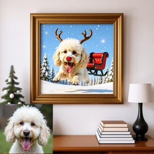 パーソナライズされたクリスマスペットアート | 犬猫トナカイの肖像画 | カスタムホリデーデジタルダウンロード | お祝いのペットギフト